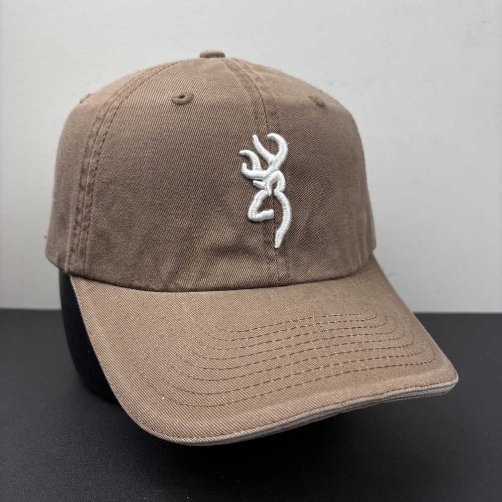 Y2K Browning Buckmark Brown Embroidered Strapback Dad Hat Hunting Outdoor Cap